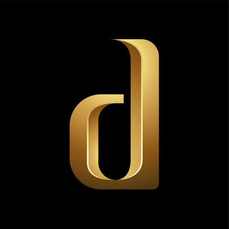 Golden Embossed Letter D on a Black Backgroundの写真素材