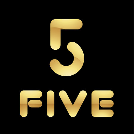 Golden Symbol for Number 5 on a Black Background - Icon 5の写真素材
