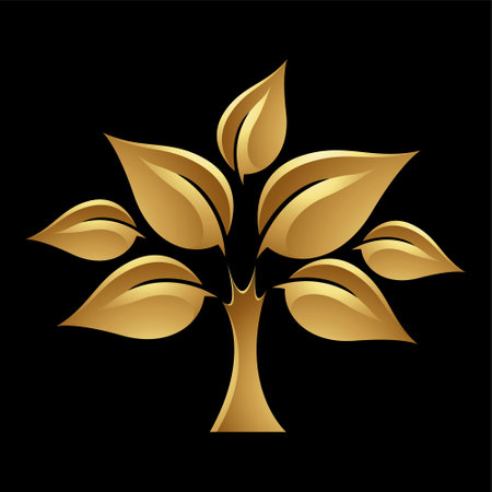 Golden Tree of Leaves on a Black Backgroundの写真素材