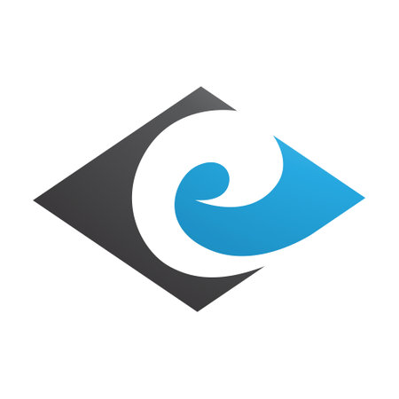 Black and Blue Horizontal Diamond Shaped Letter E Icon on a White Backgroundのイラスト素材