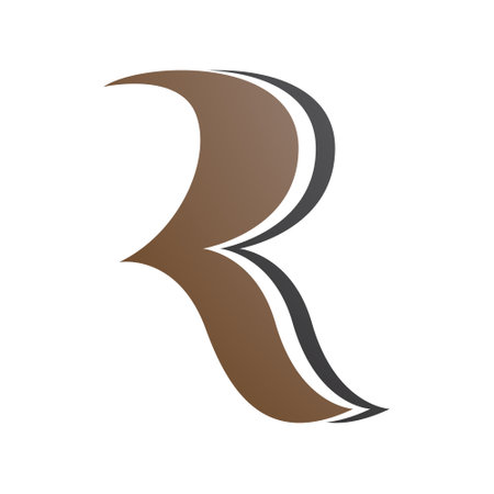 Brown and Black Wavy Shaped Letter R Icon on a White Backgroundのイラスト素材