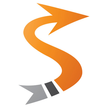Orange and Black Arrow Shaped Letter S Icon on a White Backgroundのイラスト素材