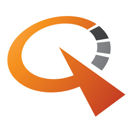 Orange and Black Clock Shaped Letter Q Icon on a White Backgroundのイラスト素材