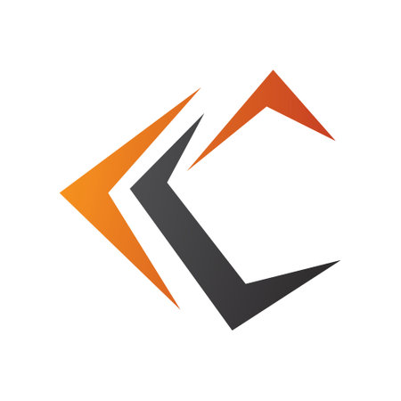 Orange and Black Letter C Icon with Pointy Tips on a White Backgroundのイラスト素材