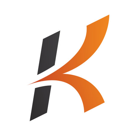 Orange and Black Italic Arrow Shaped Letter K Icon on a White Backgroundのイラスト素材