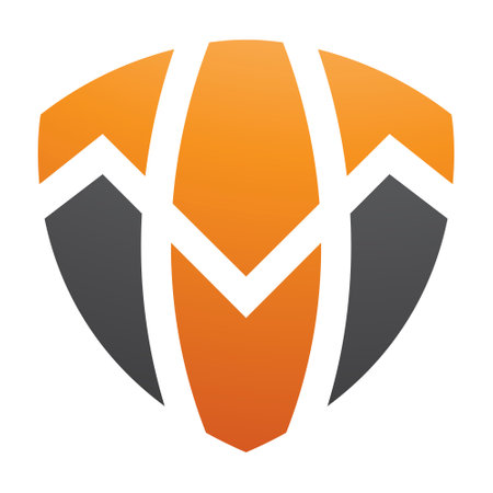 Orange and Black Shield Shaped Letter T Icon on a White Backgroundのイラスト素材