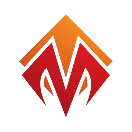 Orange and Red Square Diamond Shaped Letter M Icon on a White Backgroundのイラスト素材