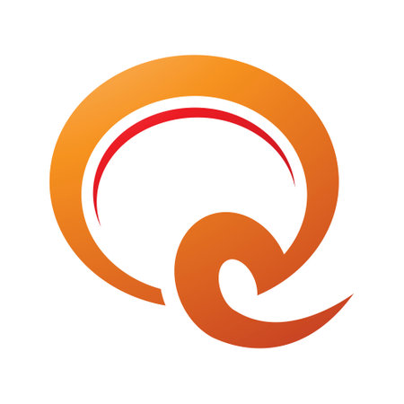 Orange and Red Hook Shaped Letter Q Icon on a White Backgroundのイラスト素材