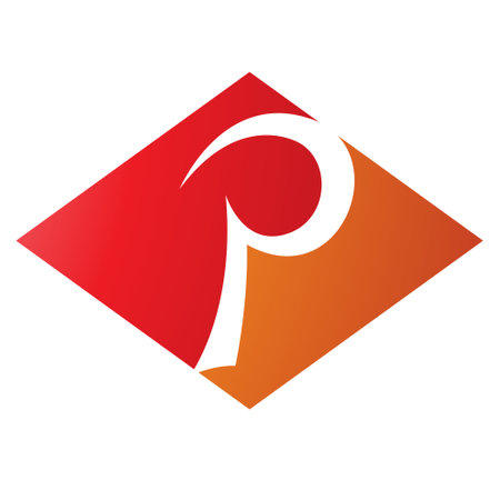 Orange and Red Horizontal Diamond Letter P Icon on a White Backgroundのイラスト素材