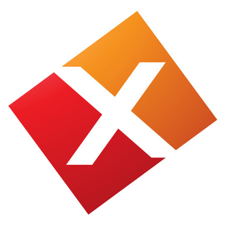 Orange and Red Rectangle Shaped Letter X Icon on a White Backgroundのイラスト素材