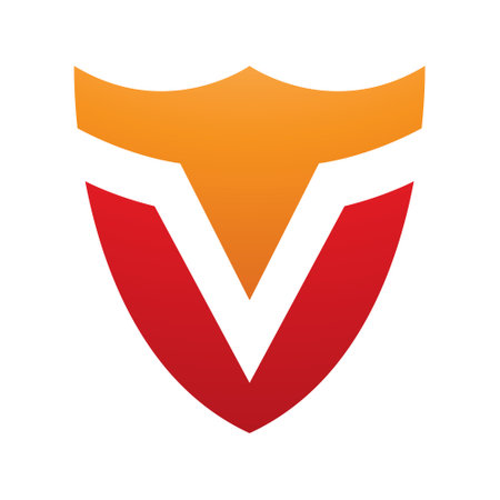 Orange and Red Shield Shaped Letter V Icon on a White Backgroundのイラスト素材