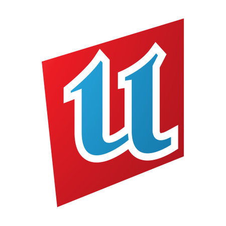 Red and Blue Distorted Square Shaped Letter U Icon on a White Backgroundのイラスト素材