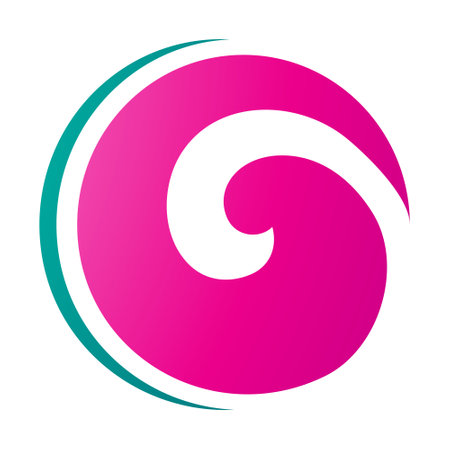 Magenta and Green Whirl Shaped Letter O Icon on a White Backgroundのイラスト素材