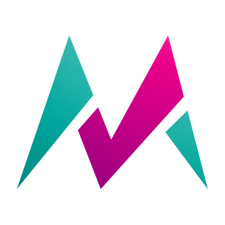 Magenta and Green Pointy Tipped Letter M Icon on a White Backgroundのイラスト素材