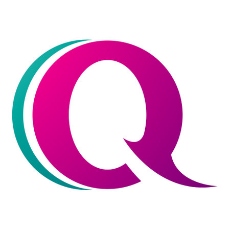 Magenta and Green Spiky Round Shaped Letter Q Icon on a White Backgroundのイラスト素材