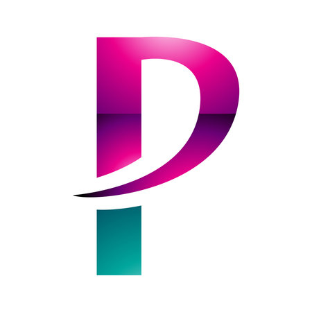 Magenta and Green Glossy Letter P Icon with a Pointy Tip on a White Backgroundのイラスト素材