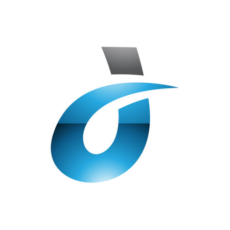 Black and Blue Curved Glossy Spiky Letter D Icon on a White Backgroundのイラスト素材