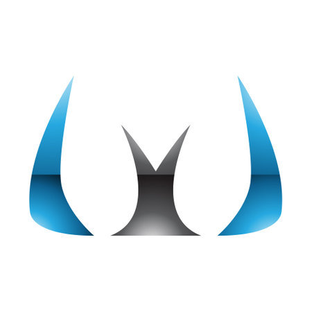 Blue and Black Glossy Horn Shaped Letter W Icon on a White Backgroundのイラスト素材