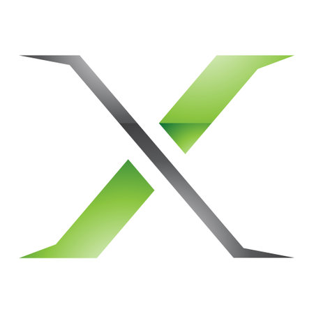 Green and Black Glossy Pointy Tipped Letter X Icon on a White Backgroundのイラスト素材