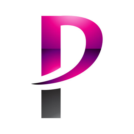 Magenta and Black Glossy Letter P Icon with a Pointy Tip on a White Backgroundのイラスト素材