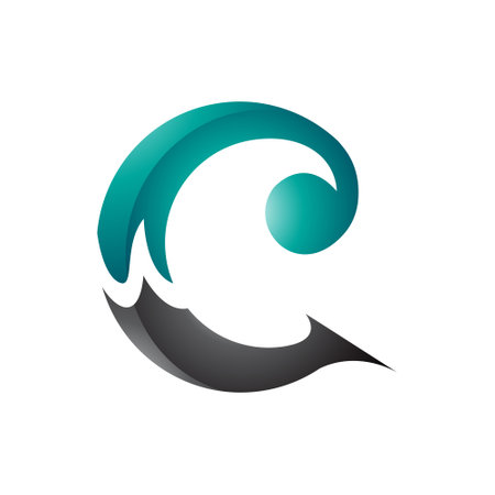 Persian Green and Black Glossy Round Curly Letter C Icon on a White Backgroundのイラスト素材