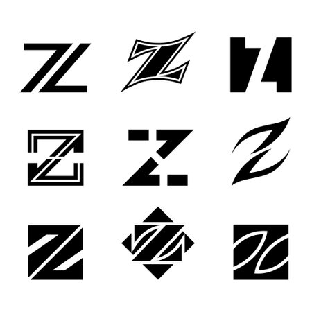 Black Abstract Letter Z Icons on a White Backgroundのイラスト素材