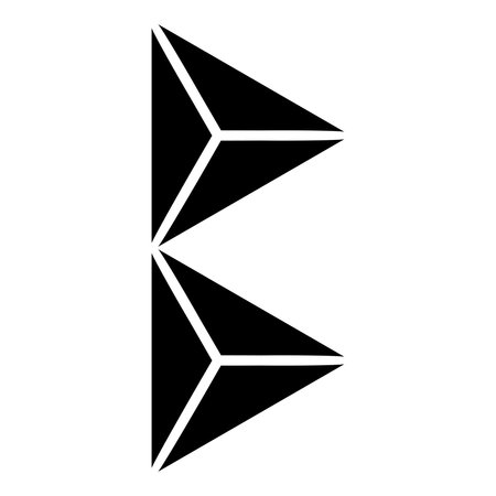 Black Abstract Pyramidical Letter B Icon on a White Background