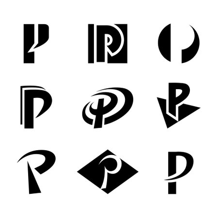 Black Abstract Letter P Icons on a White Backgroundのイラスト素材