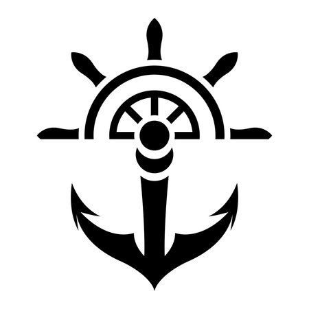 Black Abstract Simplistic Anchor and Wheel Icon on a White Background