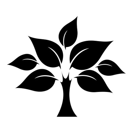 Black Abstract Simplified Tree of Leaves Icon on a White Backgroundのイラスト素材