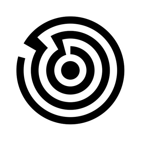 Black Abstract Round Maze Shaped Icon with a Single Path on a White Backgroundのイラスト素材