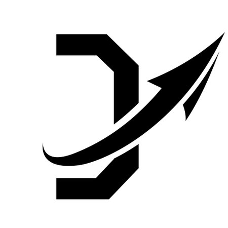 Black Futuristic Letter D Icon with an Arrow on a White Backgroundのイラスト素材