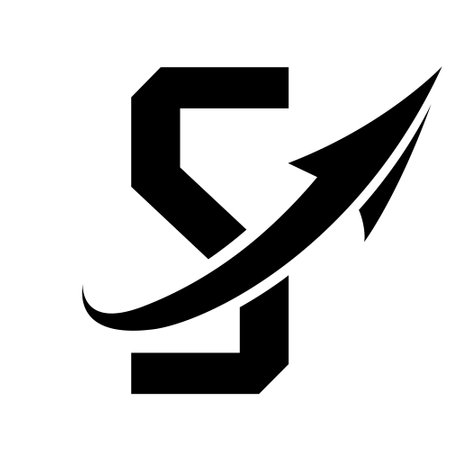 Black Futuristic Letter S Icon with an Arrow on a White Backgroundのイラスト素材