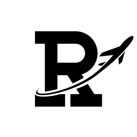 Black Antique Letter R Icon with an Airplane on a White Backgroundのイラスト素材