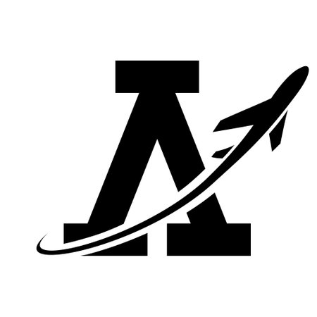 Black Antique Letter A Icon with an Airplane on a White Backgroundのイラスト素材