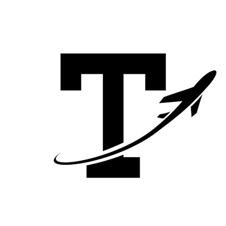 Black Antique Letter T Icon with an Airplane on a White Backgroundのイラスト素材