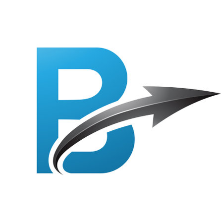 Blue and Black Uppercase Letter B Icon with a Glossy Arrow on a White Backgroundのイラスト素材