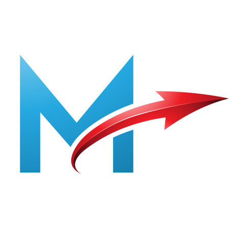 Blue and Red Uppercase Letter M Icon with a Glossy Arrow on a White Backgroundのイラスト素材