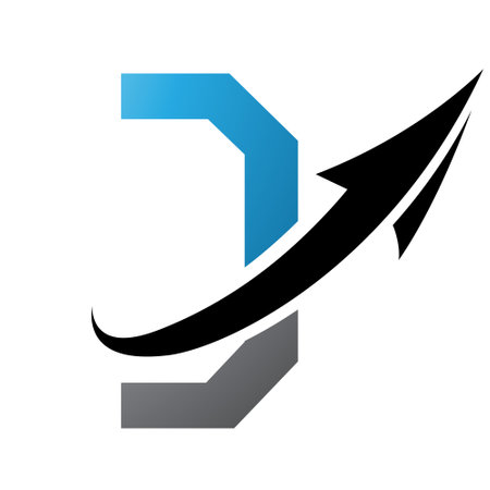 Blue and Black Futuristic Letter D Icon with an Arrow on a White Backgroundのイラスト素材