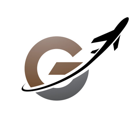 Brown and Black Uppercase Small Letter G Icon with an Airplane on a White Backgroundのイラスト素材