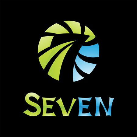 Colorful Glossy Number 7 Icon on a Black Background - Icon 6のイラスト素材