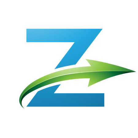 Blue and Green Uppercase Letter Z Icon with a Glossy Arrow on a White Backgroundのイラスト素材