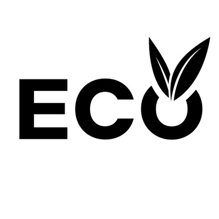 Eco Icon with Black Capital Letters and V Shaped Leaves on a White Backgroundのイラスト素材