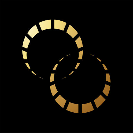 Gold Abstract Gear Shaped Crescent-Like Icon on a Black Backgroundのイラスト素材