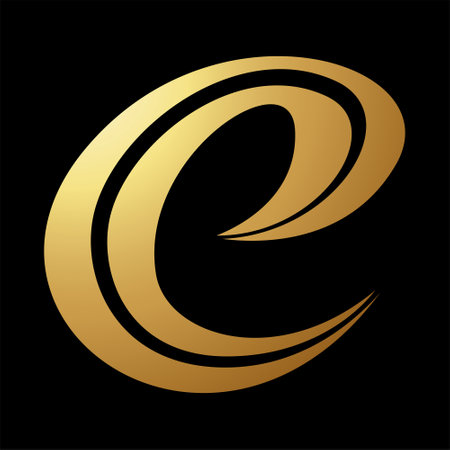 Gold Abstract Curvy Spiky Letter E Icon on a Black Backgroundのイラスト素材