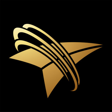 Gold Abstract Flying Arrow Icon with Curvy Slashes on a Black Backgroundのイラスト素材