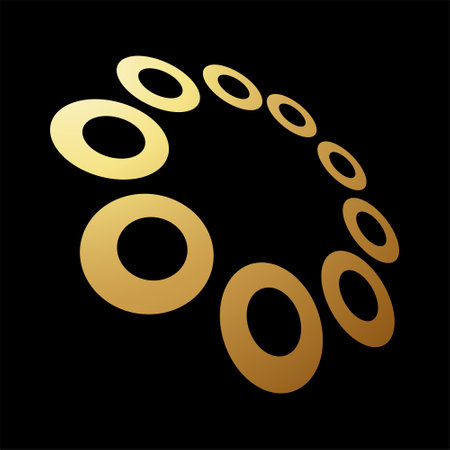 Ilustración de Gold Abstract Icon of Circles in Perspective on a Black Background - Imagen libre de derechos