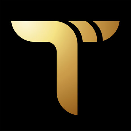 Gold Abstract Bold Striped Letter T Icon on a Black Backgroundのイラスト素材