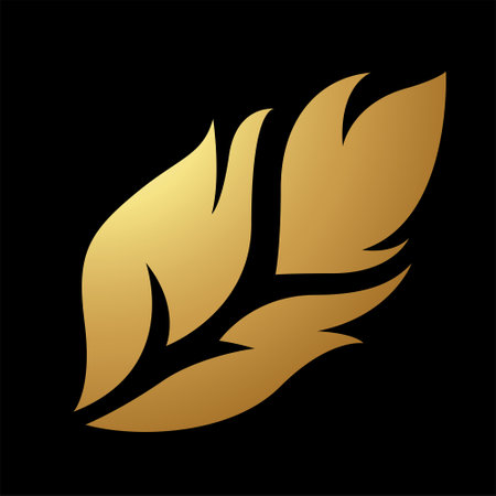 Gold Abstract Simplistic Feather Icon on a Black Backgroundのイラスト素材