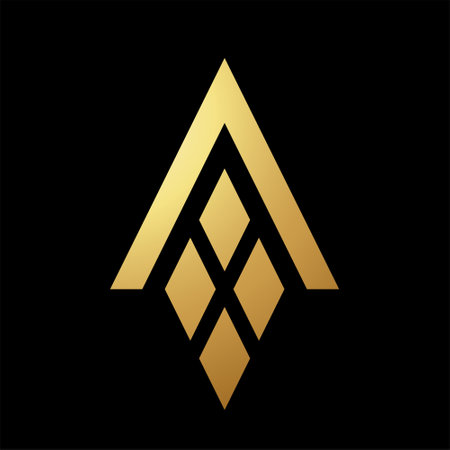 Gold Abstract Letter A Icon with 4 Diamonds on a Black Backgroundのイラスト素材